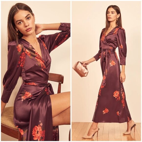 💕REFORMATION💕 Merrick Silk Dress ~ 100% Silk Azusa Floral Print XS NWOT - Picture 1 of 16